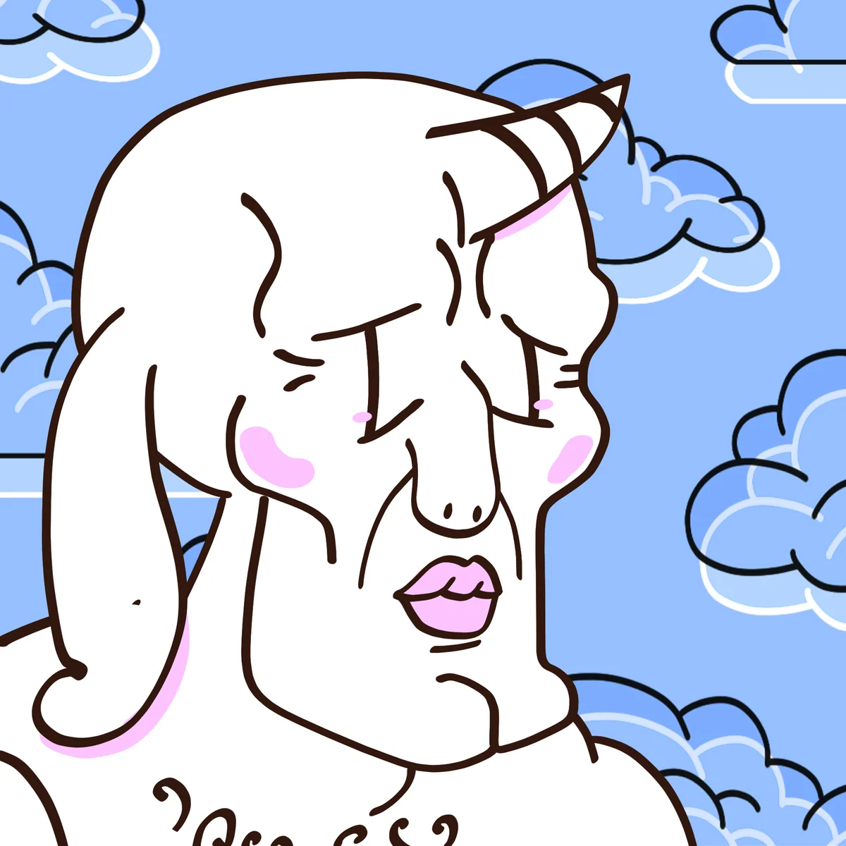 A chiseled, blushing glow-up of Wilde against a cloudy sky